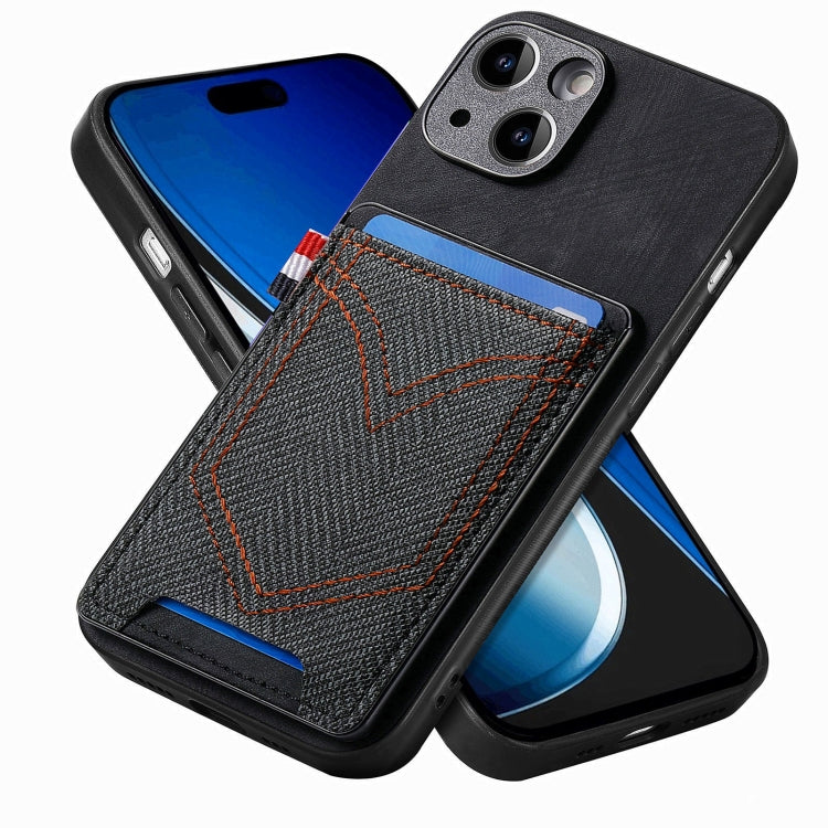 Custodia per telefono in pelle di pelle con texture denim con slot per schede, For iPhone 15 Pro Max, For iPhone 15 Pro, For iPhone 15 Plus, For iPhone 15