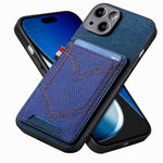 Custodia per telefono in pelle di pelle con texture denim con slot per schede, For iPhone 15 Pro Max, For iPhone 15 Pro, For iPhone 15 Plus, For iPhone 15