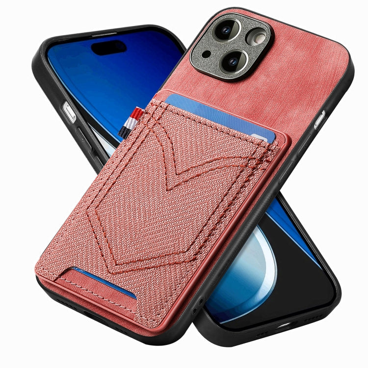 Custodia per telefono in pelle di pelle con texture denim con slot per schede, For iPhone 15 Pro Max, For iPhone 15 Pro, For iPhone 15 Plus, For iPhone 15