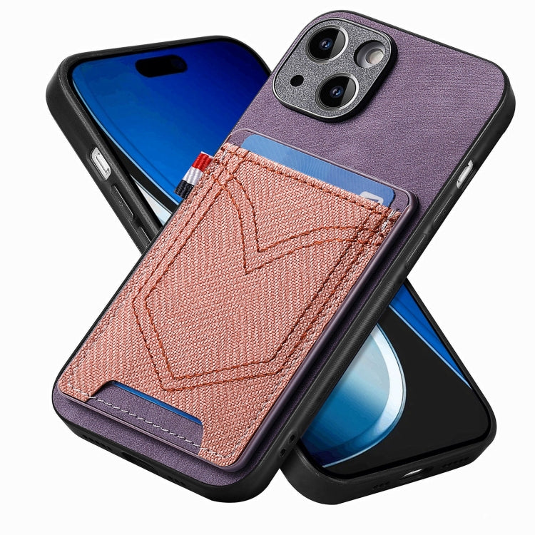 Custodia per telefono in pelle di pelle con texture denim con slot per schede, For iPhone 15 Pro Max, For iPhone 15 Pro, For iPhone 15 Plus, For iPhone 15
