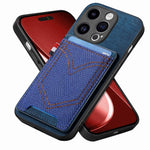Custodia per telefono in pelle di pelle con texture denim con slot per schede, For iPhone 15 Pro Max, For iPhone 15 Pro, For iPhone 15 Plus, For iPhone 15