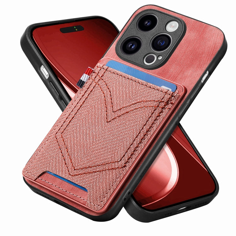 Custodia per telefono in pelle di pelle con texture denim con slot per schede, For iPhone 15 Pro Max, For iPhone 15 Pro, For iPhone 15 Plus, For iPhone 15