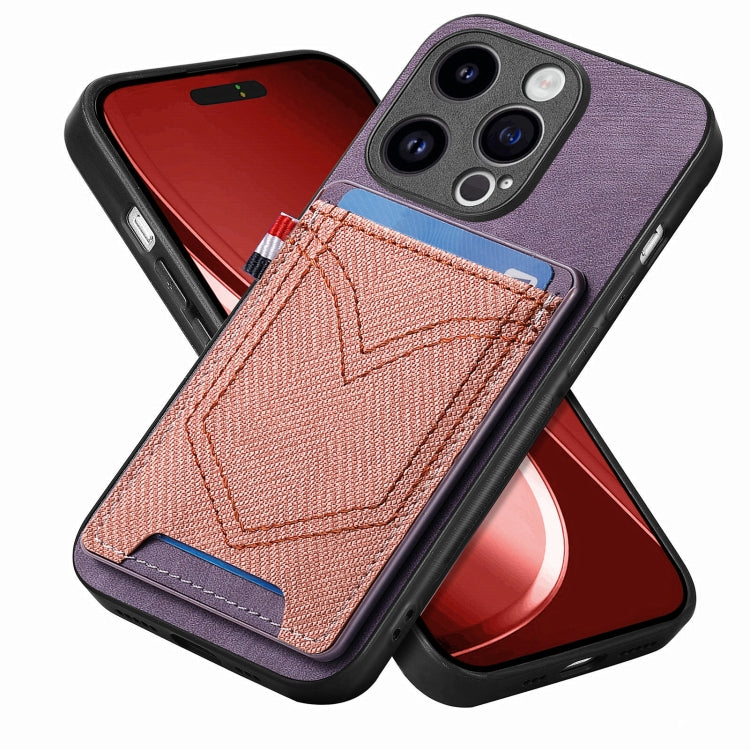 Custodia per telefono in pelle di pelle con texture denim con slot per schede, For iPhone 15 Pro Max, For iPhone 15 Pro, For iPhone 15 Plus, For iPhone 15