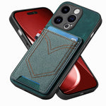 Custodia per telefono in pelle di pelle con texture denim con slot per schede, For iPhone 15 Pro Max, For iPhone 15 Pro, For iPhone 15 Plus, For iPhone 15