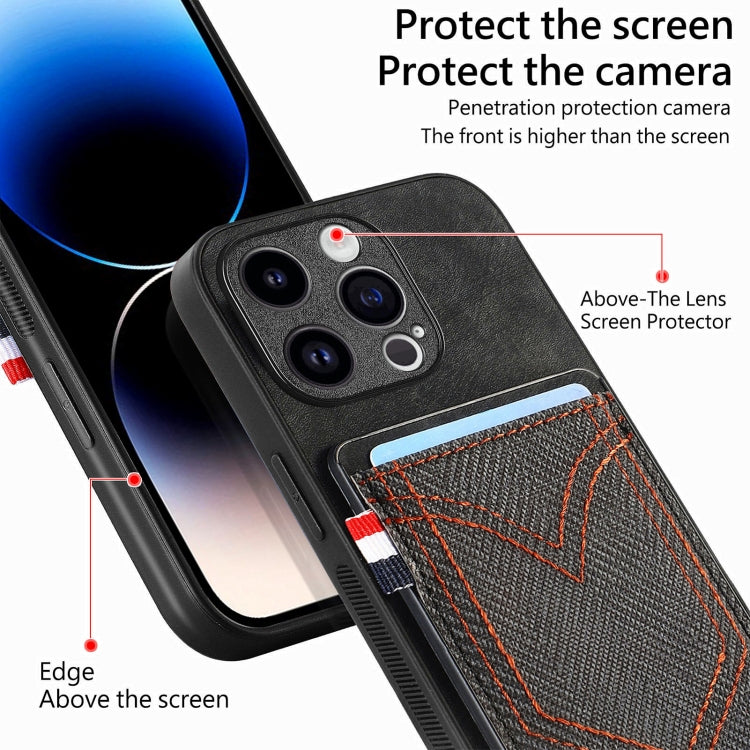 Custodia per telefono in pelle di pelle con texture denim con slot per schede, For iPhone 14 Pro, For iPhone 14 Pro Max