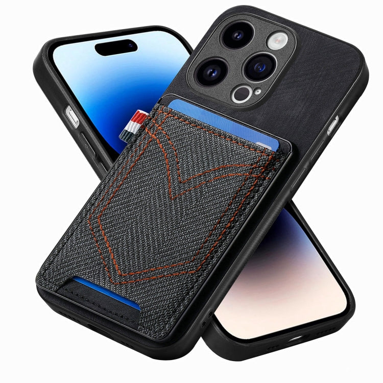 Custodia per telefono in pelle di pelle con texture denim con slot per schede, For iPhone 14 Pro, For iPhone 14 Pro Max