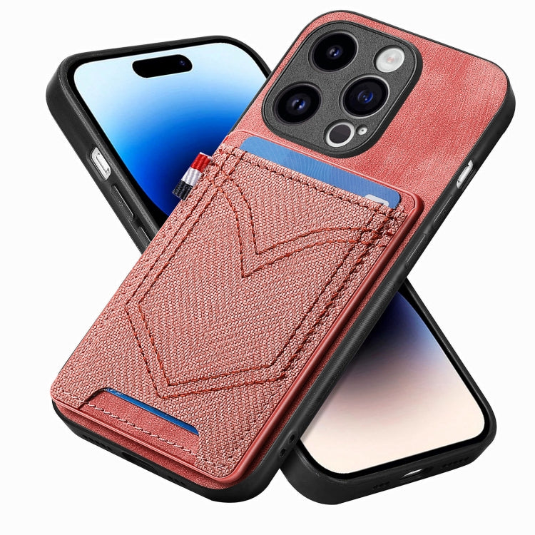 Custodia per telefono in pelle di pelle con texture denim con slot per schede, For iPhone 14 Pro, For iPhone 14 Pro Max