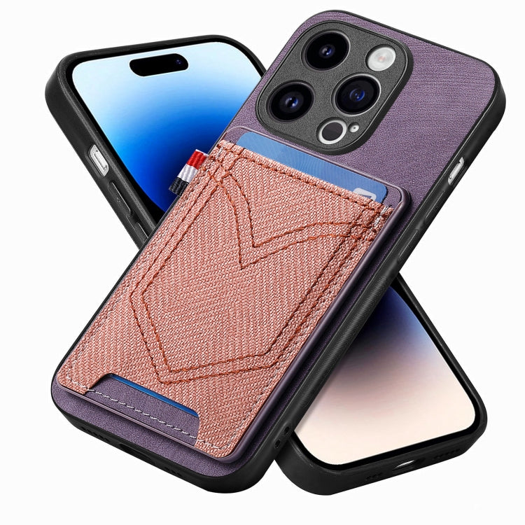 Custodia per telefono in pelle di pelle con texture denim con slot per schede, For iPhone 14 Pro, For iPhone 14 Pro Max