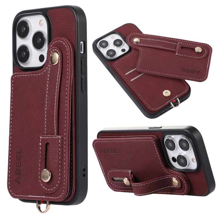 ABEEL Litchi Texture Card Bag Custodia per cellulare in PU, For iPhone 15 Pro Max, For iPhone 15 Pro, For iPhone 15 Plus, For iPhone 15, For iPhone 14 Plus, For iPhone 14