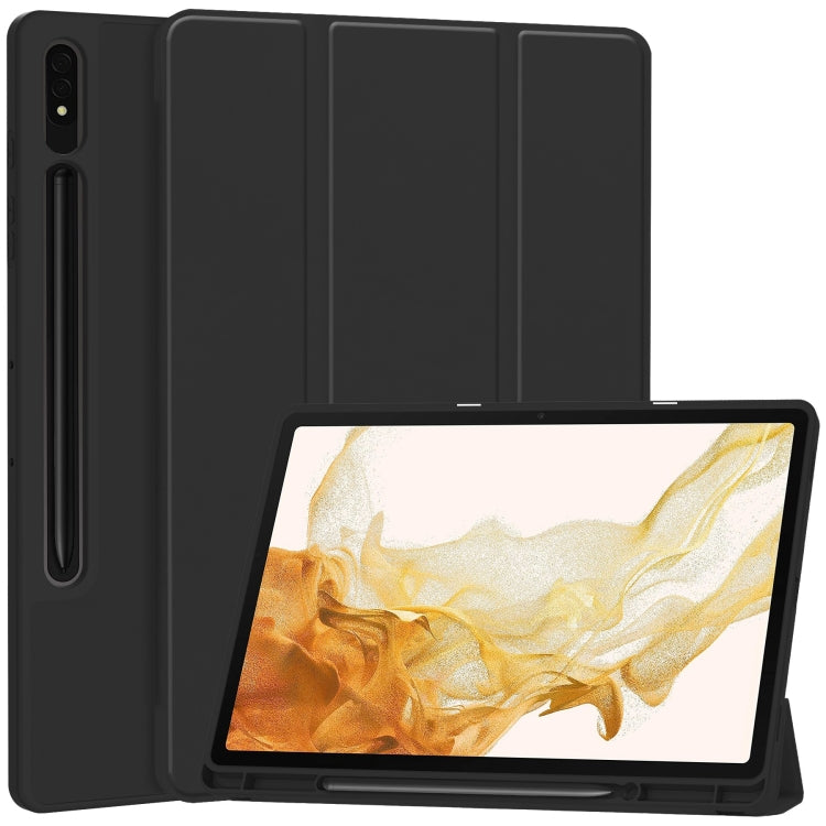 Custodia per tablet in pelle Smart TPU a 3 pieghe in puro colore con slot per penna, For Samsung Galaxy Tab S9+