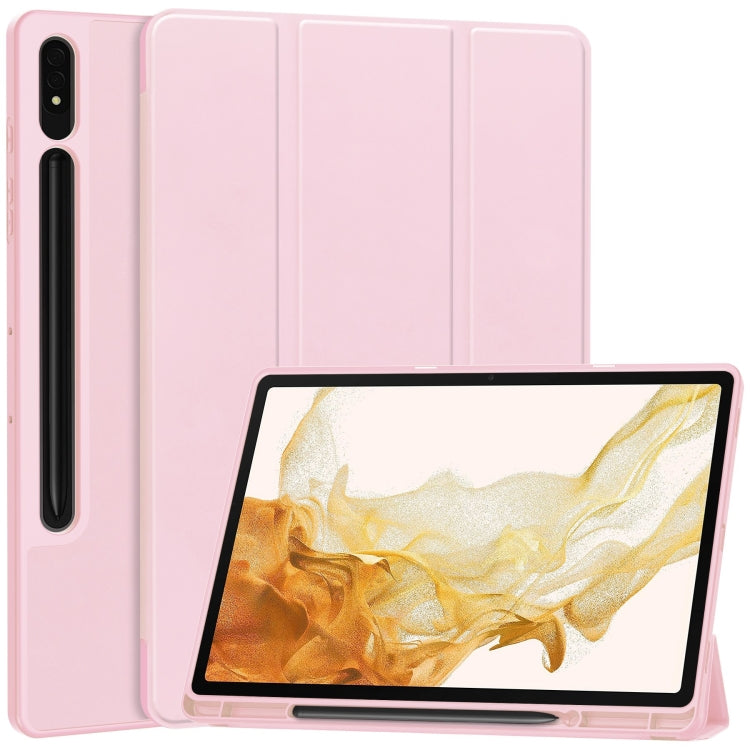 Custodia per tablet in pelle Smart TPU a 3 pieghe in puro colore con slot per penna, For Samsung Galaxy Tab S9+