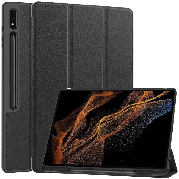 Custodia per tablet in pelle Smart TPU a 3 pieghe in puro colore con slot per penna, For Samsung Galaxy Tab S10 Ultra / S9 Ultra