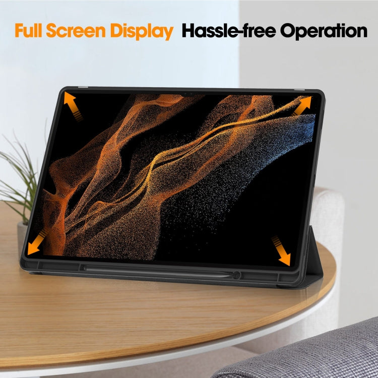 Custodia per tablet in pelle Smart TPU a 3 pieghe in puro colore con slot per penna, For Samsung Galaxy Tab S10 Ultra / S9 Ultra
