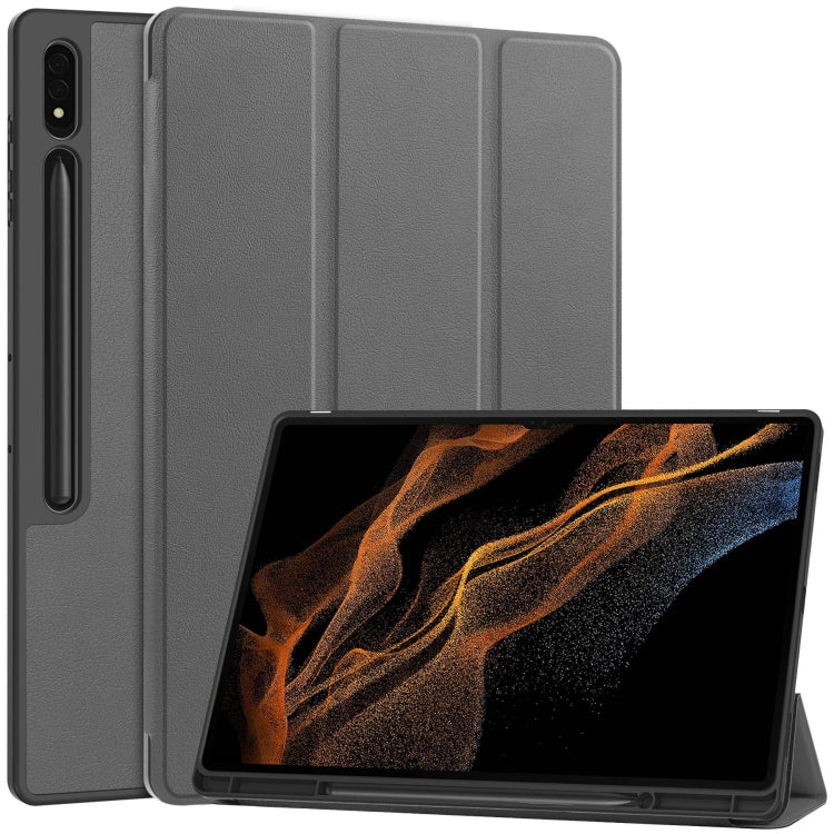 Custodia per tablet in pelle Smart TPU a 3 pieghe in puro colore con slot per penna, For Samsung Galaxy Tab S10 Ultra / S9 Ultra
