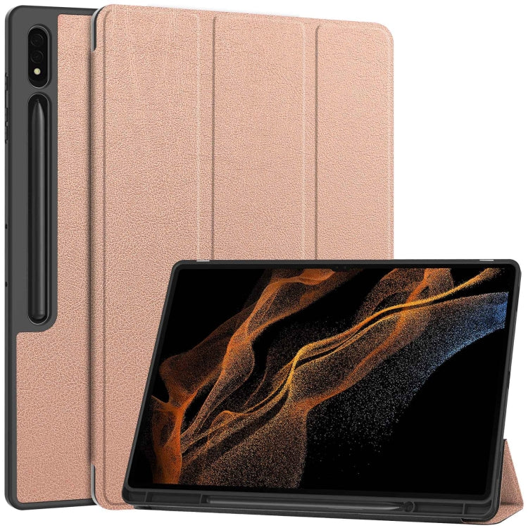 Custodia per tablet in pelle Smart TPU a 3 pieghe in puro colore con slot per penna, For Samsung Galaxy Tab S10 Ultra / S9 Ultra
