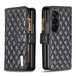 Custodia per telefono a conchiglia in pelle con portafoglio con cerniera Diamond Lattice, For Galaxy Z Fold8 5G, For Samsung Galaxy Z Fold7, For Samsung Galaxy Z Fold6, For Samsung Galaxy Z Fold5