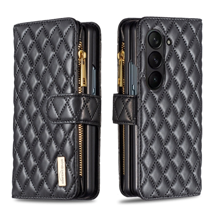 Custodia per telefono a conchiglia in pelle con portafoglio con cerniera Diamond Lattice, For Galaxy Z Fold8 5G, For Samsung Galaxy Z Fold7, For Samsung Galaxy Z Fold6, For Samsung Galaxy Z Fold5