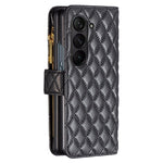 Custodia per telefono a conchiglia in pelle con portafoglio con cerniera Diamond Lattice, For Samsung Galaxy Z Fold5