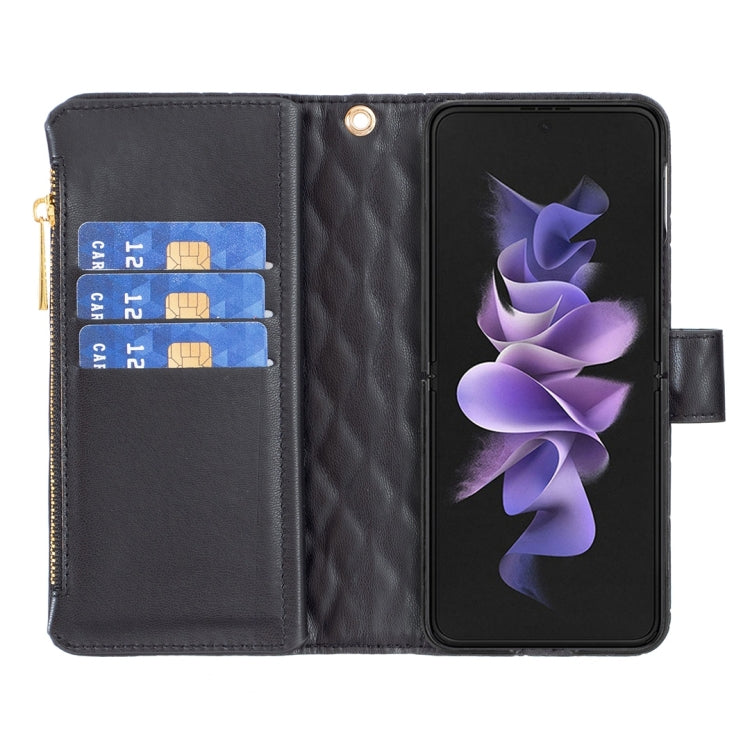 Custodia per telefono a conchiglia in pelle con portafoglio con cerniera Diamond Lattice, For Samsung Galaxy Z Fold5