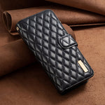 Custodia per telefono a conchiglia in pelle con portafoglio con cerniera Diamond Lattice, For Samsung Galaxy Z Fold5