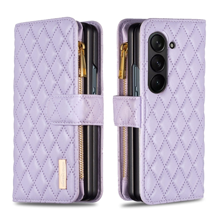 Custodia per telefono a conchiglia in pelle con portafoglio con cerniera Diamond Lattice, For Galaxy Z Fold8 5G, For Samsung Galaxy Z Fold7, For Samsung Galaxy Z Fold6, For Samsung Galaxy Z Fold5