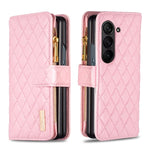 Custodia per telefono a conchiglia in pelle con portafoglio con cerniera Diamond Lattice, For Galaxy Z Fold8 5G, For Samsung Galaxy Z Fold7, For Samsung Galaxy Z Fold6, For Samsung Galaxy Z Fold5
