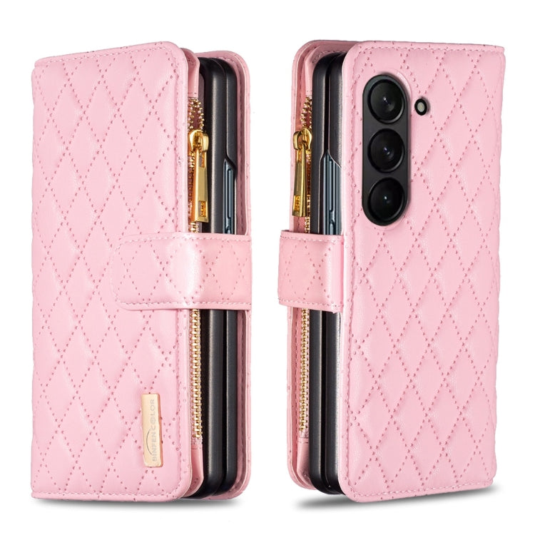 Custodia per telefono a conchiglia in pelle con portafoglio con cerniera Diamond Lattice, For Galaxy Z Fold8 5G, For Samsung Galaxy Z Fold7, For Samsung Galaxy Z Fold6, For Samsung Galaxy Z Fold5