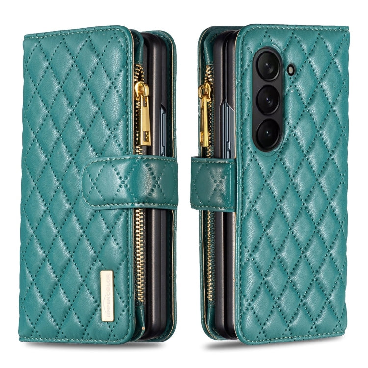 Custodia per telefono a conchiglia in pelle con portafoglio con cerniera Diamond Lattice, For Galaxy Z Fold8 5G, For Samsung Galaxy Z Fold7, For Samsung Galaxy Z Fold6, For Samsung Galaxy Z Fold5