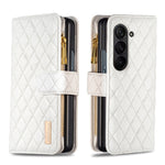 Custodia per telefono a conchiglia in pelle con portafoglio con cerniera Diamond Lattice, For Galaxy Z Fold8 5G, For Samsung Galaxy Z Fold7, For Samsung Galaxy Z Fold6, For Samsung Galaxy Z Fold5