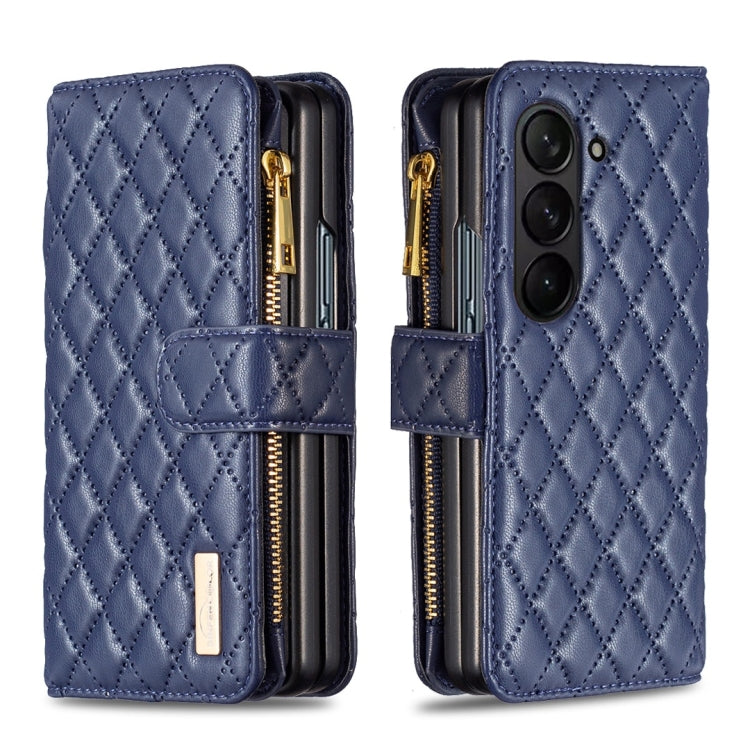 Custodia per telefono a conchiglia in pelle con portafoglio con cerniera Diamond Lattice, For Galaxy Z Fold8 5G, For Samsung Galaxy Z Fold7, For Samsung Galaxy Z Fold6, For Samsung Galaxy Z Fold5