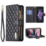 Custodia per telefono a conchiglia in pelle con portafoglio con cerniera Diamond Lattice, For Galaxy Z Fold8 5G, For Samsung Galaxy Z Fold7, For Samsung Galaxy Z Fold6, For Samsung Galaxy Z Fold5