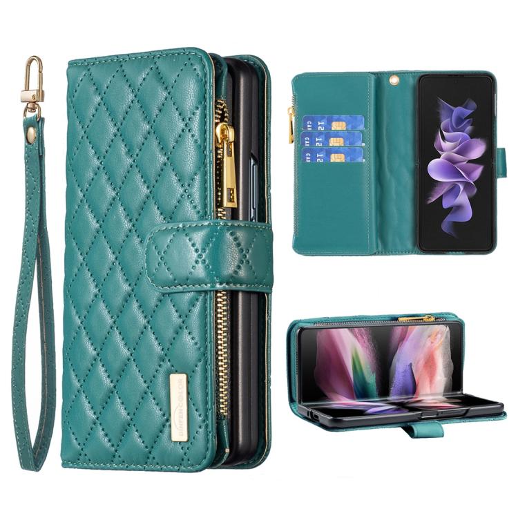 Custodia per telefono a conchiglia in pelle con portafoglio con cerniera Diamond Lattice, For Galaxy Z Fold8 5G, For Samsung Galaxy Z Fold7, For Samsung Galaxy Z Fold6, For Samsung Galaxy Z Fold5