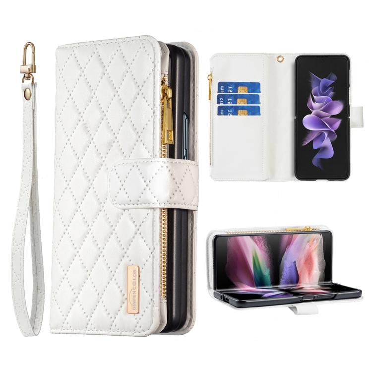 Custodia per telefono a conchiglia in pelle con portafoglio con cerniera Diamond Lattice, For Galaxy Z Fold8 5G, For Samsung Galaxy Z Fold7, For Samsung Galaxy Z Fold6, For Samsung Galaxy Z Fold5