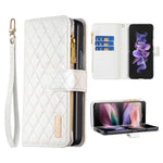 Custodia per telefono a conchiglia in pelle con portafoglio con cerniera Diamond Lattice, For Galaxy Z Fold8 5G, For Samsung Galaxy Z Fold7, For Samsung Galaxy Z Fold6, For Samsung Galaxy Z Fold5