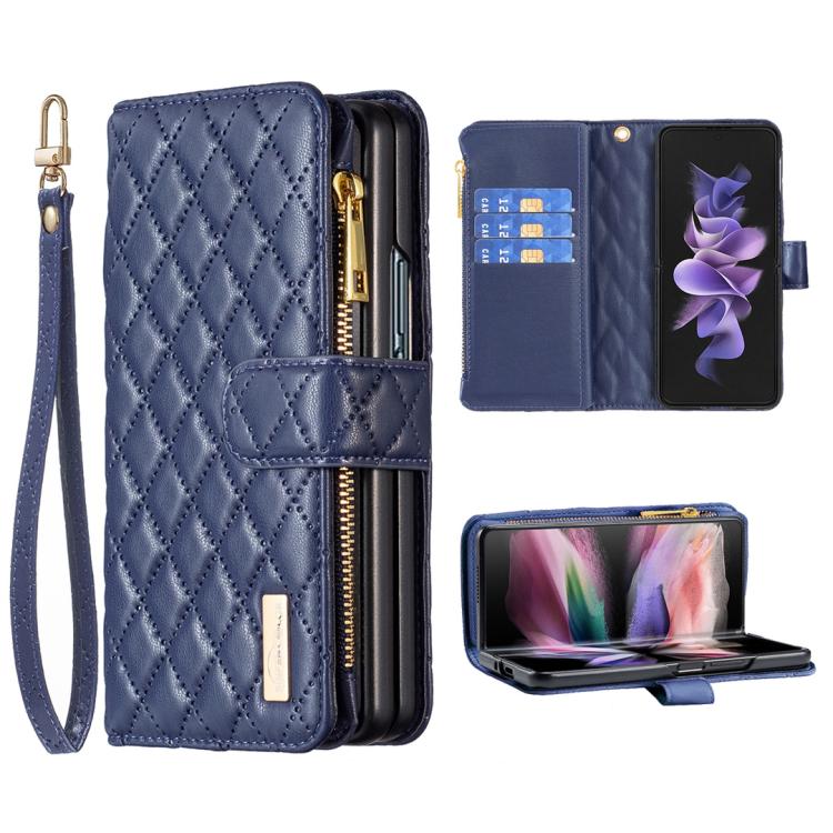 Custodia per telefono a conchiglia in pelle con portafoglio con cerniera Diamond Lattice, For Galaxy Z Fold8 5G, For Samsung Galaxy Z Fold7, For Samsung Galaxy Z Fold6, For Samsung Galaxy Z Fold5