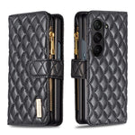 Custodia per telefono a conchiglia in pelle con portafoglio con cerniera Diamond Lattice, For Galaxy Z Fold8 5G, For Samsung Galaxy Z Fold7, For Samsung Galaxy Z Fold6, For Samsung Galaxy Z Fold5