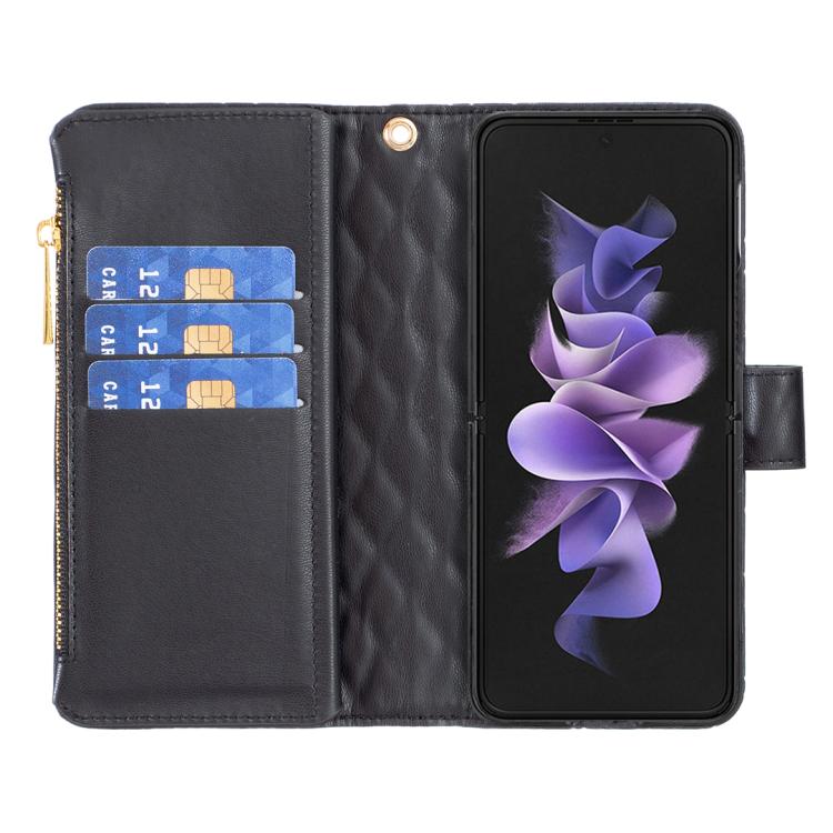 Custodia per telefono a conchiglia in pelle con portafoglio con cerniera Diamond Lattice, For Galaxy Z Fold8 5G, For Samsung Galaxy Z Fold7, For Samsung Galaxy Z Fold6, For Samsung Galaxy Z Fold5