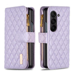 Custodia per telefono a conchiglia in pelle con portafoglio con cerniera Diamond Lattice, For Galaxy Z Fold8 5G, For Samsung Galaxy Z Fold7, For Samsung Galaxy Z Fold6, For Samsung Galaxy Z Fold5