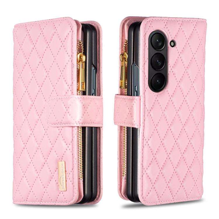 Custodia per telefono a conchiglia in pelle con portafoglio con cerniera Diamond Lattice, For Galaxy Z Fold8 5G, For Samsung Galaxy Z Fold7, For Samsung Galaxy Z Fold6, For Samsung Galaxy Z Fold5
