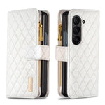 Custodia per telefono a conchiglia in pelle con portafoglio con cerniera Diamond Lattice, For Galaxy Z Fold8 5G, For Samsung Galaxy Z Fold7, For Samsung Galaxy Z Fold6, For Samsung Galaxy Z Fold5