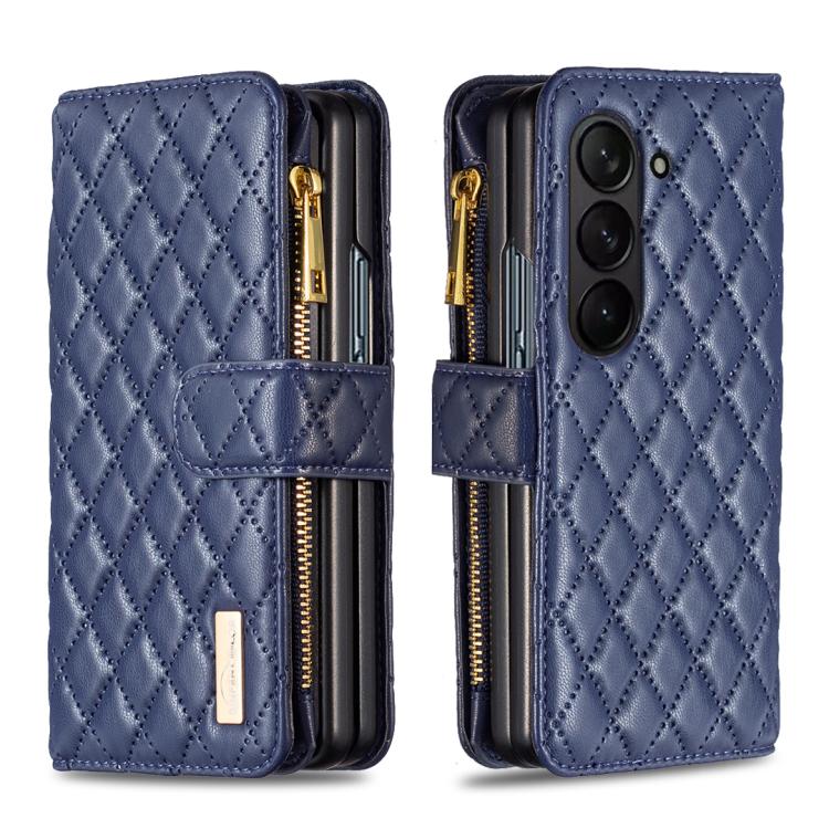 Custodia per telefono a conchiglia in pelle con portafoglio con cerniera Diamond Lattice, For Galaxy Z Fold8 5G, For Samsung Galaxy Z Fold7, For Samsung Galaxy Z Fold6, For Samsung Galaxy Z Fold5