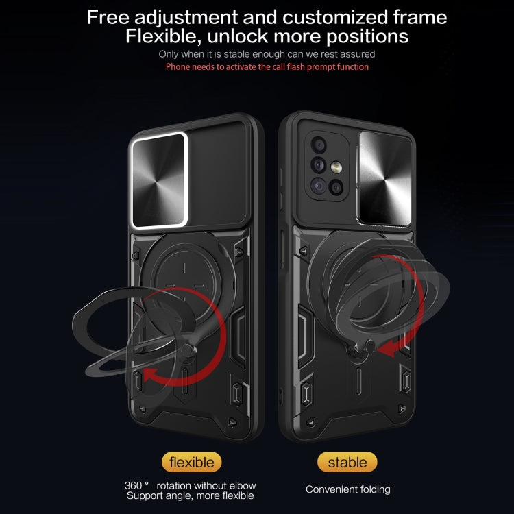 Custodia per telefono con supporto magnetico per camshield scorrevole con texture CD, For Samsung Galaxy A71 5G, For Samsung Galaxy A71 4G, For Samsung Galaxy A51 4G