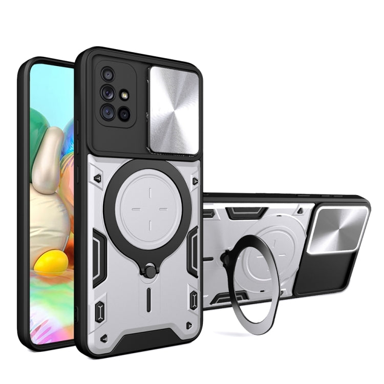 Custodia per telefono con supporto magnetico per camshield scorrevole con texture CD, For Samsung Galaxy A71 5G, For Samsung Galaxy A71 4G, For Samsung Galaxy A51 4G