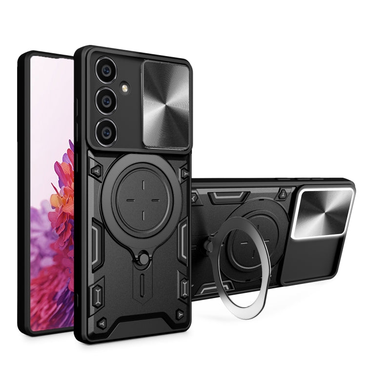 Custodia per telefono con supporto magnetico per camshield scorrevole con texture CD, For Samsung Galaxy A35 5G, For Samsung Galaxy S23 FE 5G, For Samsung Galaxy M53 5G, For Samsung Galaxy M33 5G