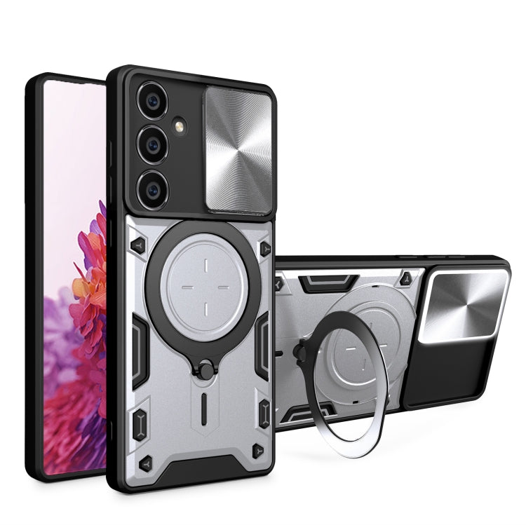 Custodia per telefono con supporto magnetico per camshield scorrevole con texture CD, For Samsung Galaxy A35 5G, For Samsung Galaxy S23 FE 5G, For Samsung Galaxy M53 5G, For Samsung Galaxy M33 5G