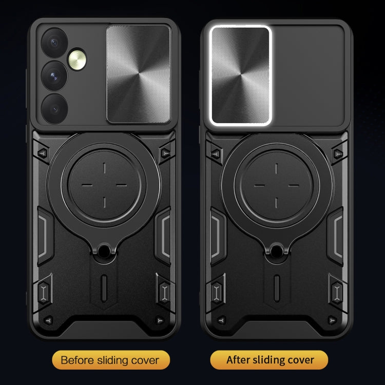 Custodia per telefono con supporto magnetico per camshield scorrevole con texture CD, For Samsung Galaxy A35 5G, For Samsung Galaxy S23 FE 5G, For Samsung Galaxy M53 5G, For Samsung Galaxy M33 5G