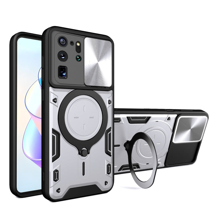 Custodia per telefono con supporto magnetico per camshield scorrevole con texture CD, For Samsung Galaxy Note20 Ultra, For Samsung Galaxy A21s, For Samsung Galaxy S20 Ultra, For Samsung Galaxy S20+