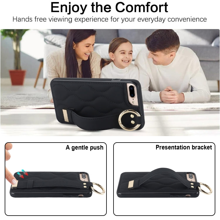 Custodia per telefono in PU con anello a copertura totale antiscivolo con cinturino, For iPhone 7 Plus / 8 Plus, For iPhone 7 / 8