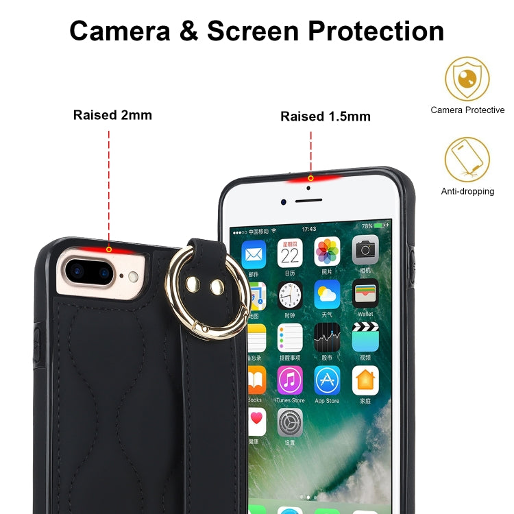 Custodia per telefono in PU con anello a copertura totale antiscivolo con cinturino, For iPhone 7 Plus / 8 Plus, For iPhone 7 / 8
