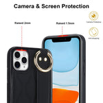Custodia per telefono in PU con anello a copertura totale antiscivolo con cinturino, For iPhone 11 Pro Max, For iPhone 11, For iPhone 11 Pro
